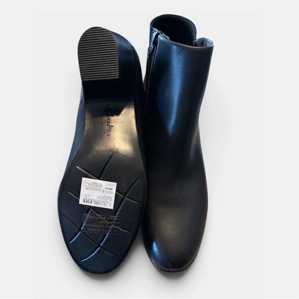 Women’s Clarks Black Leather Ankle Boots with Buckle Strap